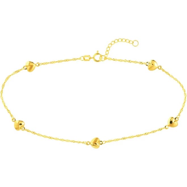 Solid 14K Gold Heart Anklet for Women,Real Gold Layered Bead Anklet Bracelet Foot Sea Beach Jewelry Gifts for Wife Mom Sisters Birthday Christmas,8”-10”