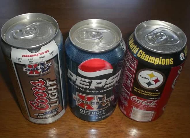 3 Steelers Superbowl Xl Cans Coke Pepsi Coors Light