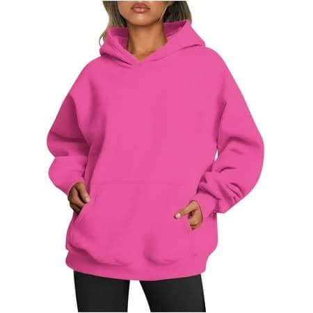 Titcea Hoodies for Women Oversized Solid Color Long Sleeve Fleece Sweatshirt Trendy Pullover Sweaters with Pockets, Women's, Size: 2XL, Pink