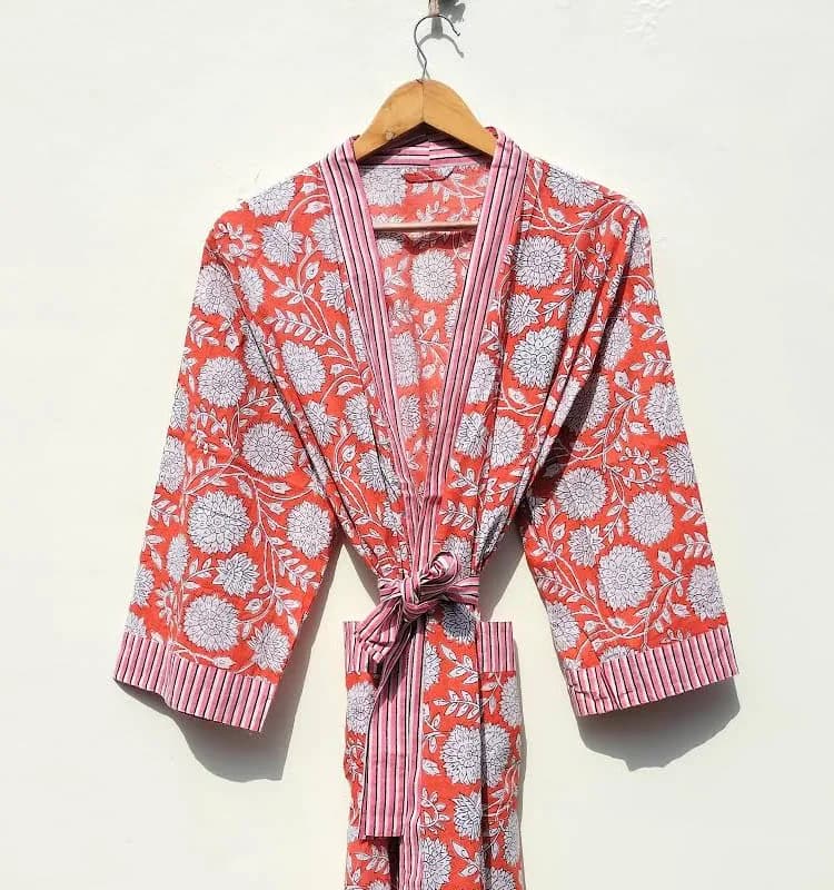 Cotton Block Print Kimono Robe