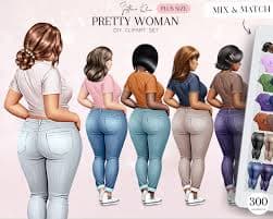 Pretty Curvy Woman Clip Art, Plus Size Girl PNG, Custom Art - Svetlana Kleine