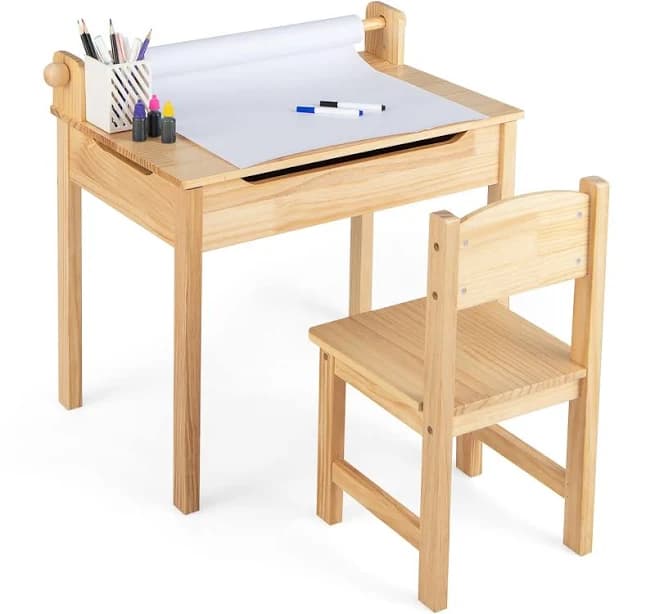 Kids Art Table &Chair Set with Paper Roll Holder
