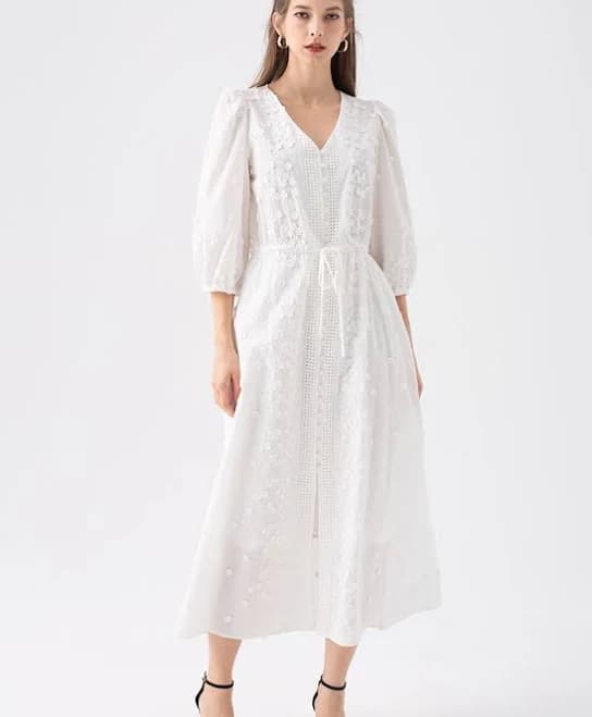 Falling 3D Flowers Button Down Maxi Dress