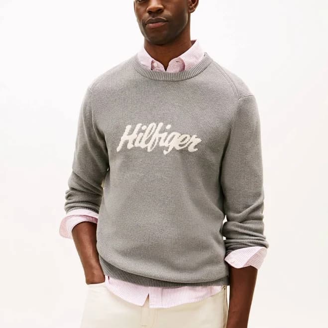 Tommy Hilfiger Men's Crewneck Logo Intarsia Graphic Sweater