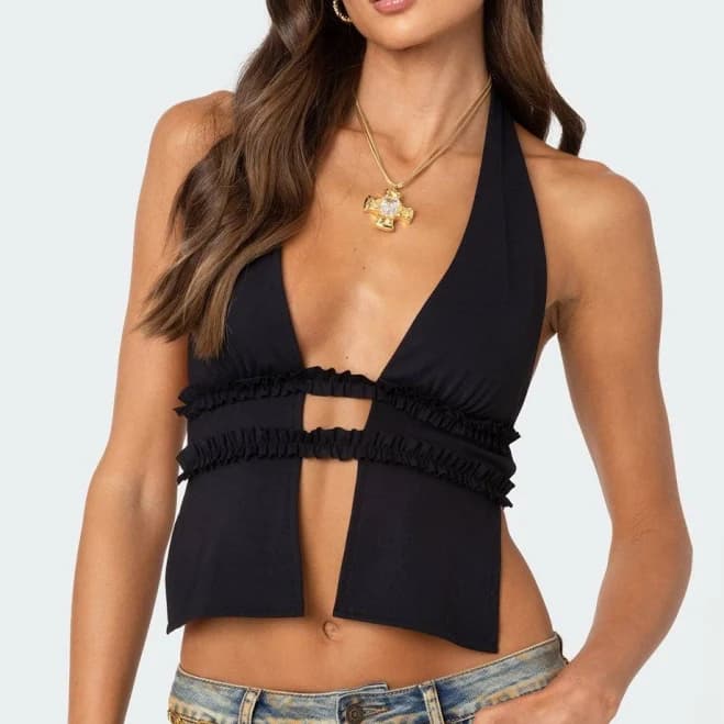 Edikted Women's Luma Split Front Backless Halter Top