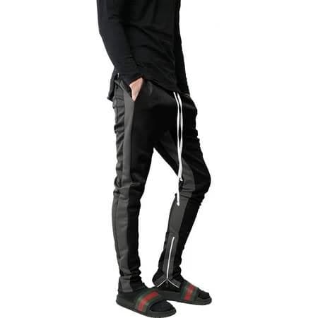 Ma Croix Mens Stripe Track Pants Skinny Fit Elastic Athletic Training Joggers