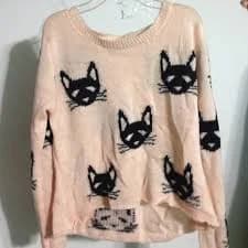 Knit Pink Cat Print Sweater