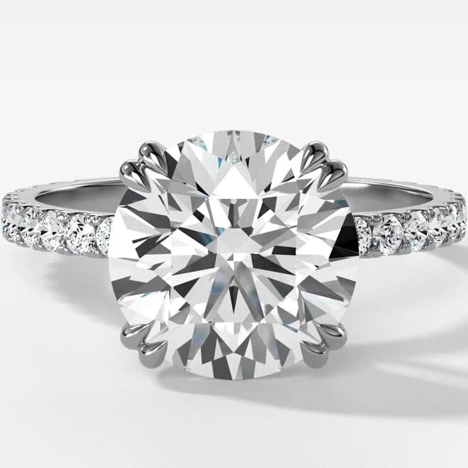 Signature Pavé Engagement Ring With Round Cut Diamond
