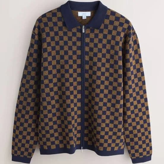 Men's Regular Fit Geo Zip-Through Collared Cardigan