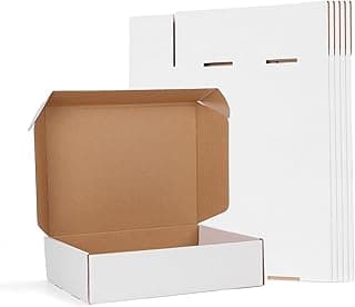 6 Pack 12x9x3 Shipping Boxes, White Corrugated Cardboard Boxes for Packaging Small Business, Moving, Shipping, Mailing, and Storing