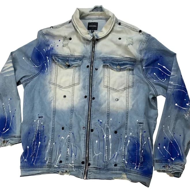 Rockstar Original Jackets & Coats | Rockstar Original Denim Demna Jacket 2x Blue White Paint Splatter Distressed Zip | Color: Blue/White | Size: Xxl |