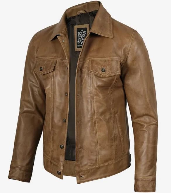 FJackets Men's Harrington Leather Trucker Jacket