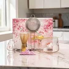 Hello Kitty Matcha Glass Set, Cute Japanese Tea Set, Glass Matcha Gift Set