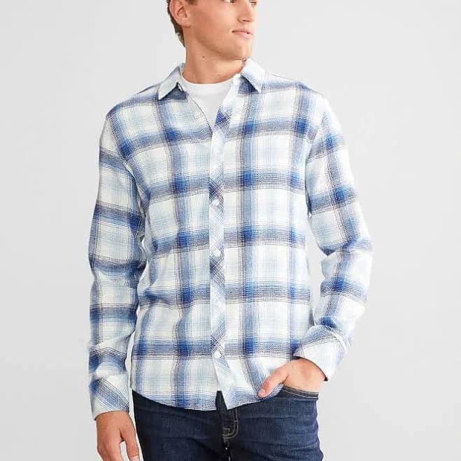 Departwest Men's Cotton Plaid Shirt with Buckle