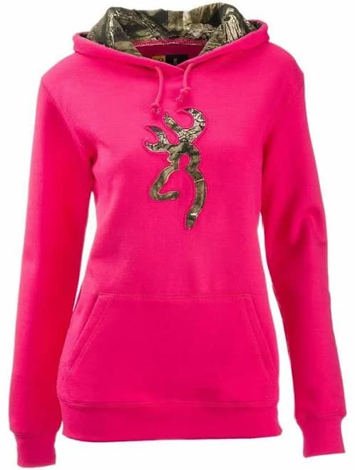 Browning Buckmark Hot Pink Hoodie - Mossy Oak Camo Sweatshirt Ladies