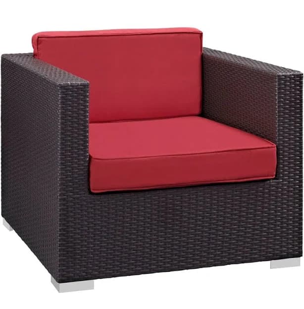 Espresso Wicker Outdoor Patio Armchair with Removable Weather-Resistant Seat Cushions
