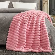 Cozy Bliss Striped Faux Fur Throw Blanket, Soft Plush Decorative Throw, Pink, 60"x80" : Target