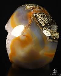 5.1" Premium Brazilian Agate Geode Hand Carved Crystal Skull, Super Realistic, Crystal Healing - Skullis Gemstone & Crystal Skulls