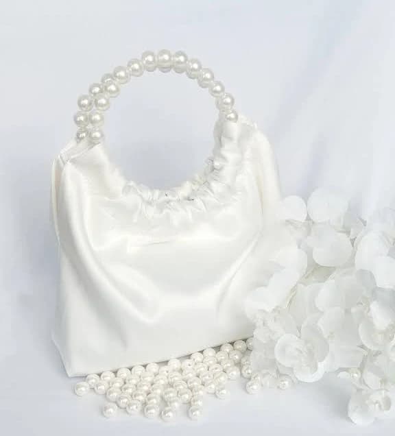 Elegant Satin Bridal Purse with Beaded Handle