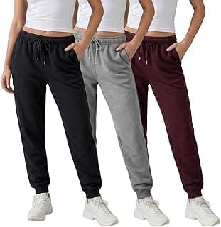 3 Pack Fleece Joggers for Women — Deep Pockets, Slim Fit, Elastic Drawstring Waist