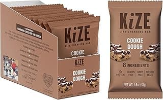KiZE Energy Bars - Cookie Dough - Gluten Free, Dairy Free, Non-GMO, and High Protein Meal Replacement Energy Bars, Clean and Simple Food Ingredients - 10g High Protein Snacks, (10 Count)