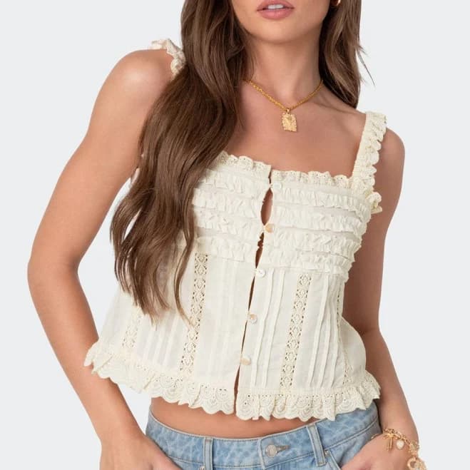 Edikted Women's Hera Button Front Ruffled Top