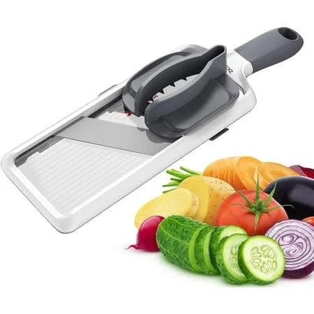 Handheld Mandoline Slicer for Kitchen - Adjustable 3-Thickness Vegetable Slicer (1mm-3mm) with Food Holder - Safe Potato Slicer & Cucumber Cutter for
