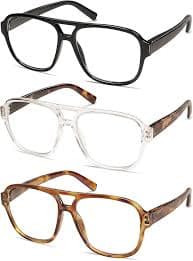 AMOMOMA 3 Pack Oversized Aviator Spring Hinge Reading Glasses for Women Men,Retro Blue Light Computer Reader Frame AM6081