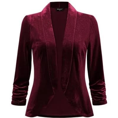 Inspire Chic Women's Velvet Lapel Collar Open Front Blazer