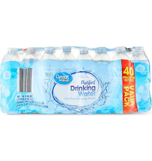 Great Value Purified Drinking Water Bottles 40 Count Pack