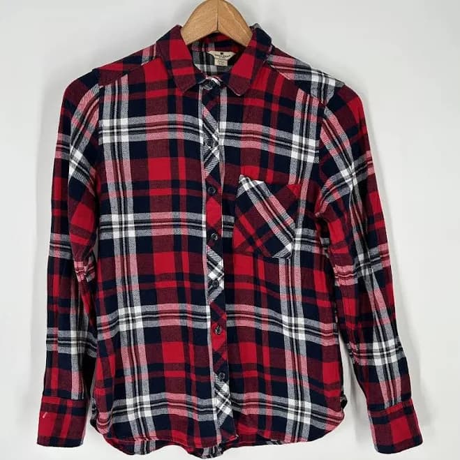Woolrich Womens Red White Blue Plaid Flannel Button Up Shirt Size S