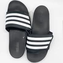 Adidas Adilette Comfort Adjustable Slides Black w/White stripes