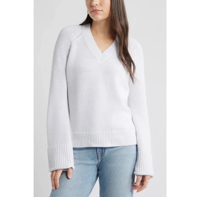 Caslon Oversize V-Neck Cotton Sweater
