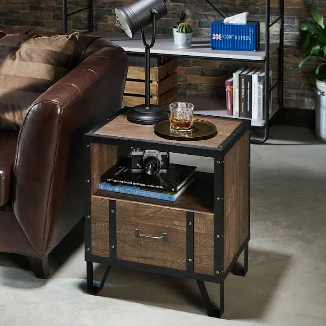 Denhour DH Basic Industrial Oak 1-Drawer End Table