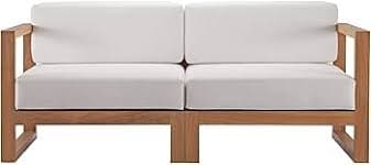 Amazon.com : Modway EEI-4256-NAT-WHI-SET Upland Patio Teak Wood 2-Piece Sectional Sofa Loveseat, Natural White : Patio, Lawn & Garden