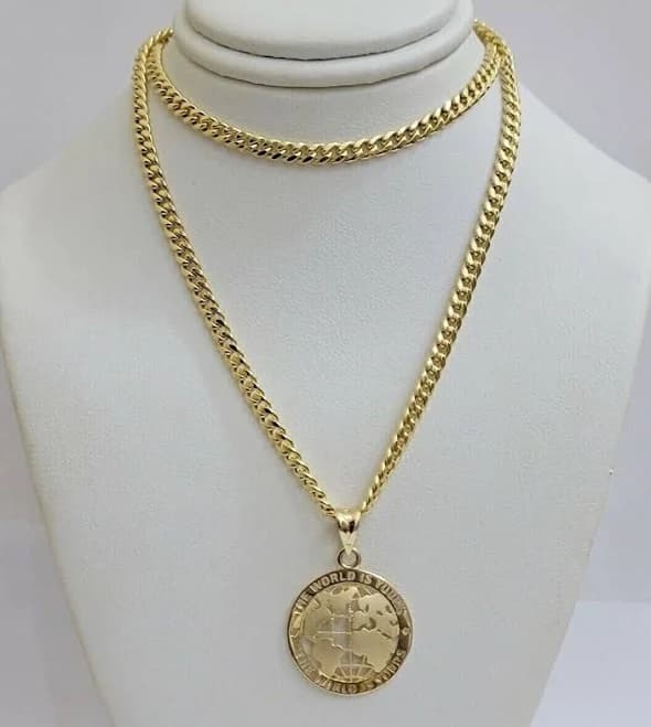 10kt Gold Cuban Link Chain Pendant Set
