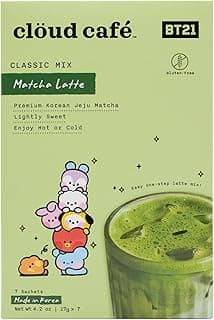 Clöud Café BT21 Matcha Latte Powder Instant Tea Packets - Premium Korean Jeju Matcha Latte - Lightly Sweet - Easy One Step Instant Tea for On-The-Go (7 Sachets)