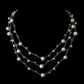 Faux Pearl and Austrian Crystal Studded Three Row Necklace