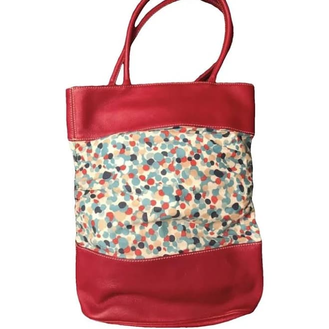 Marni Red Leather Multicolour Patterned Tote Bag