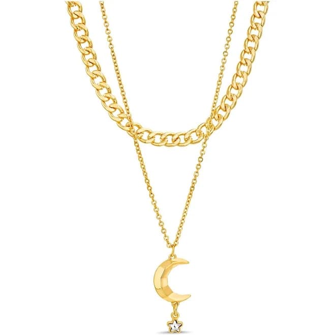 Kensie Women's Rhinestone Double Layered Moon Necklace Set