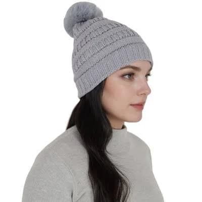 Anna-Kaci Women's Chunky Knit Slouchy Beanie with Faux Fur Pompom