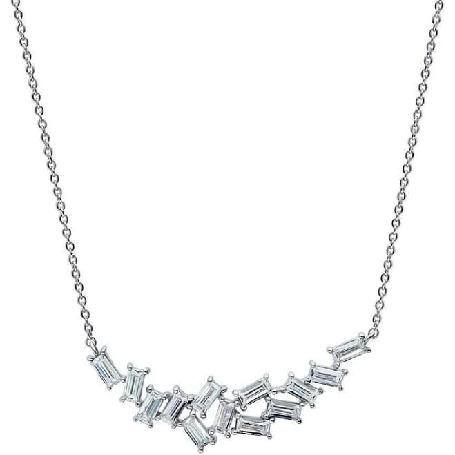 BERRICLE Sterling Silver Cubic Zirconia Cluster Bar Pendant Necklace