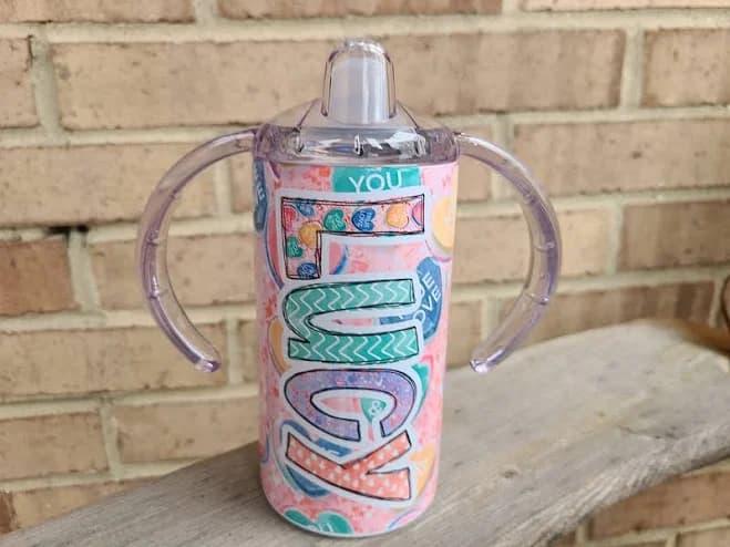 Valentines Day Sippy Cup with Bonus Lid, Sweetheart Tumbler, Valentines Day Gift for Toddlers, Toddler Sippy Cup, Toddler Girl Sippy Cup