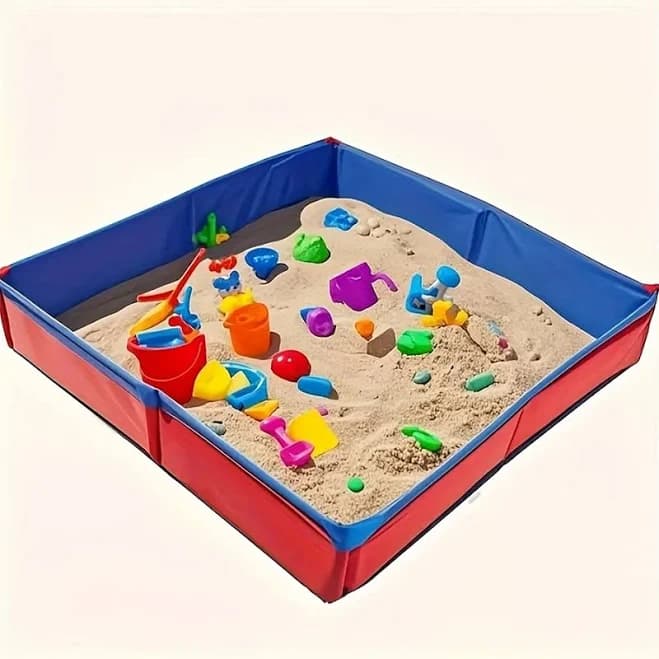 Sand box, Outside toys, Large Portable Folding Sand Table with Red Square Design, Indoor sandbox, Beach toys, Sensory table, Outdoor toys, Sensory