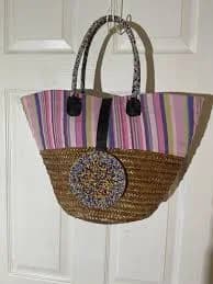 Beaded Woven Straw Medium Tote Bag With Colorful Beads Accents