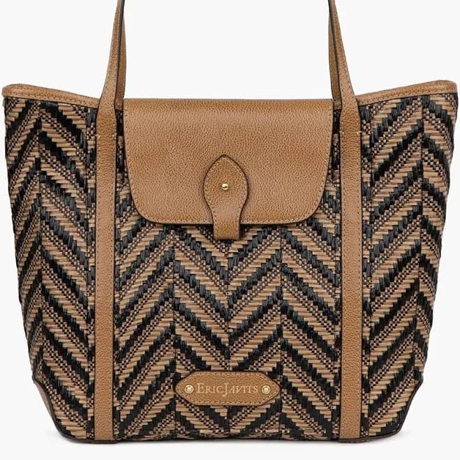 Eric Javits Women's Raffia Straw Tote with Leather Trim
