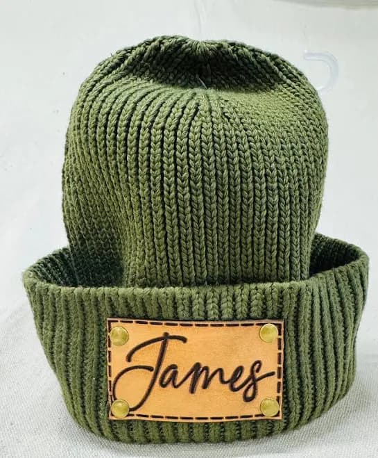 Custom Real Leather Beanie with Custom Patch