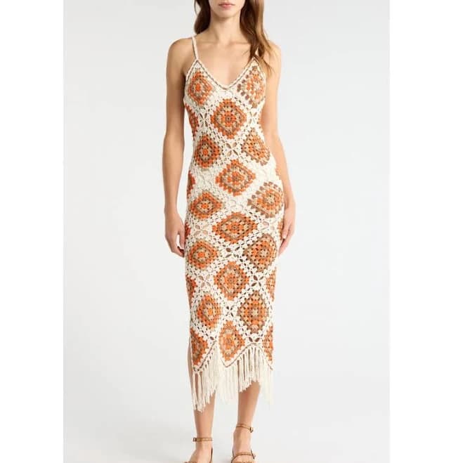 Elan Women's Crochet Maxi Cover-Up Dress