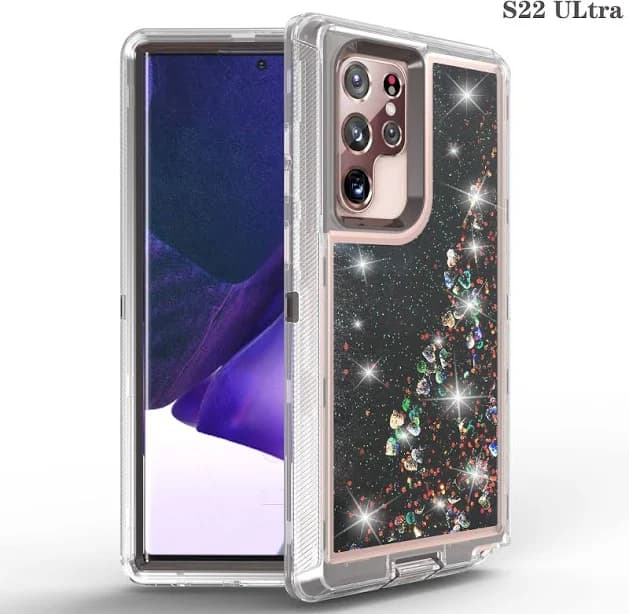 Transparent Floating Glitter Heavy Duty Case for Samsung Galaxy S22Ultra-Black