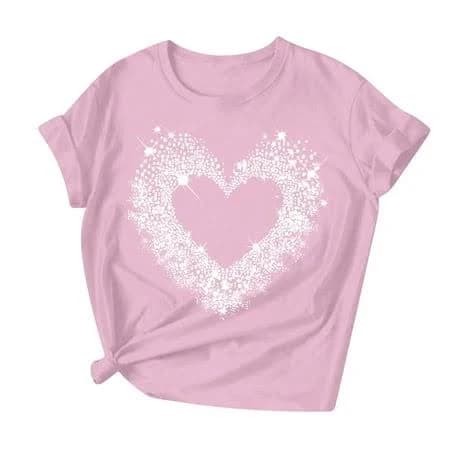 Women's Love Heart Short Sleeve Crew Neck Tee